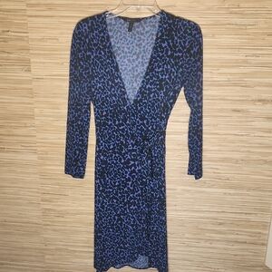 BCBGMaxAzria Black and Blue Leopard Wrap Dress Size XS
